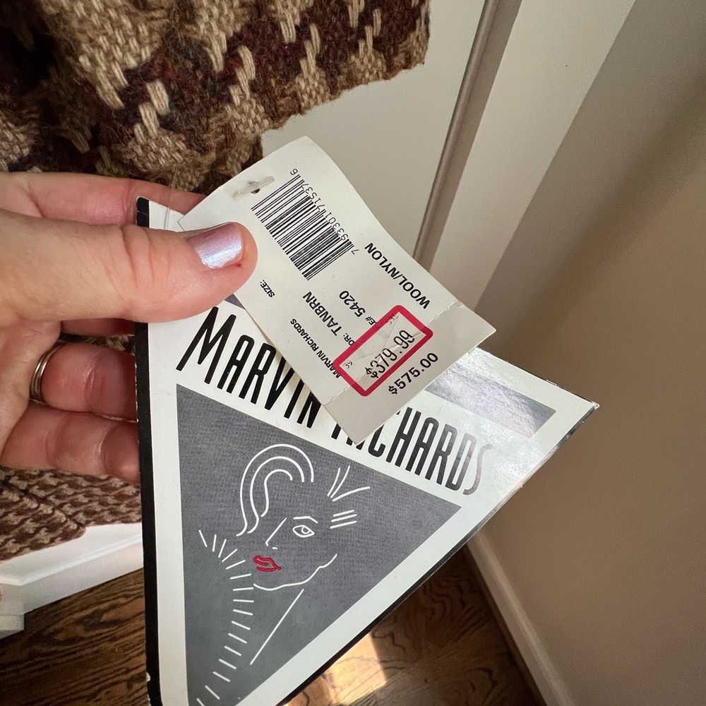 Marvin Richards VTG NEW Houndstooth Wool Coat with Fox Fur Collar Size 10 - Picture 3 of 14